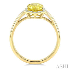 16X6 MM Hexagon Shape Lemon Quartz and 1/5 Ctw Round Cut Diamond Semi-Precious Ring in 10K Yellow Gold