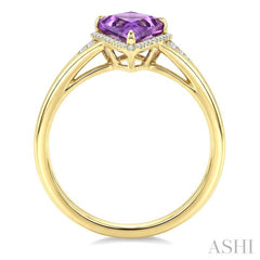 16X7 MM Kite Shape Amethyst and 1/6 Ctw Round Cut Diamond Semi-Precious Ring in 10K Yellow Gold