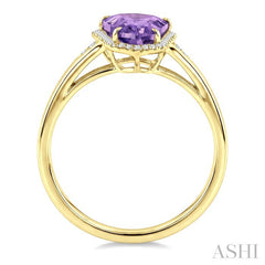 16X7 MM Shield Shape Amethyst and 1/6 Ctw Round Cut Diamond Semi-Precious Ring in 10K Yellow Gold