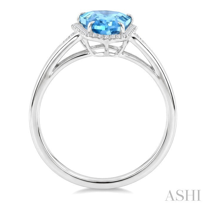 16X7 MM Shield Shape Blue Topaz and 1/6 Ctw Round Cut Diamond Semi-Precious Ring in 10K White Gold