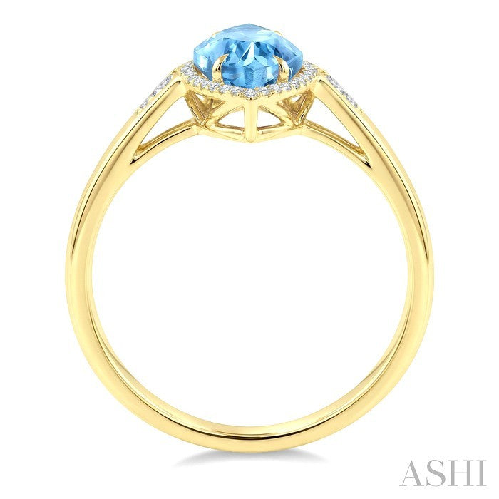 16X7 MM Marquise Shape Blue Topaz and 1/6 Ctw Round Cut Diamond Semi-Precious Ring in 10K Yellow Gold