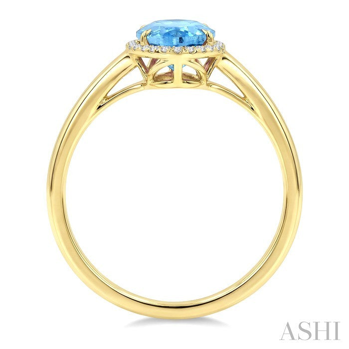 16X6 MM Oval Shape Blue Topaz and 1/6 Ctw Round Cut Diamond Semi-Precious Ring in 10K Yellow Gold