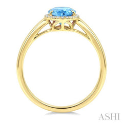 16X6 MM Oval Shape Blue Topaz and 1/6 Ctw Round Cut Diamond Semi-Precious Ring in 10K Yellow Gold
