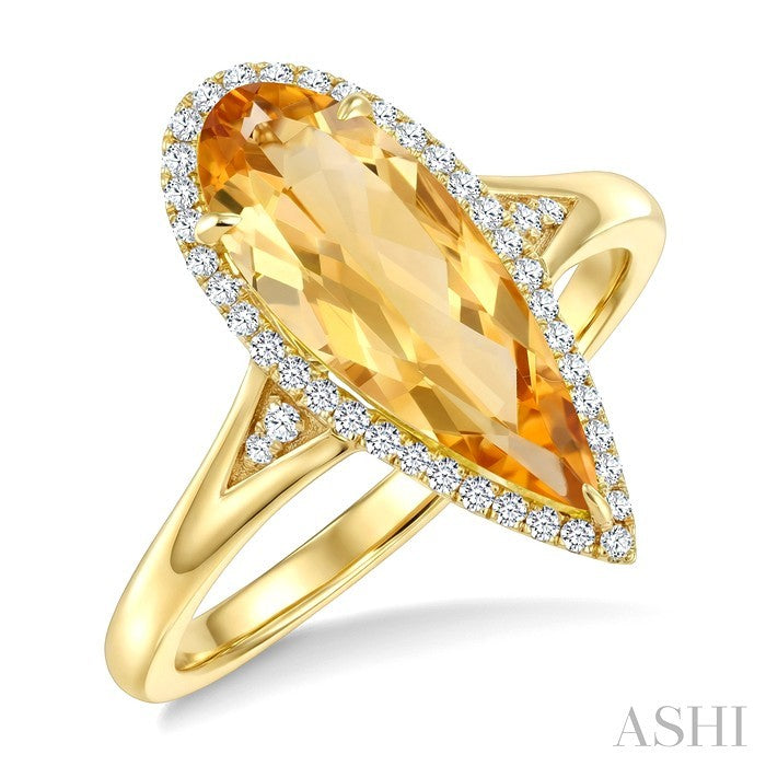 16X6 MM Pear Shape Citrine and 1/6 Ctw Round Cut Diamond Semi-Precious Ring in 10K Yellow Gold