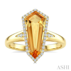 16X7 MM Shield Shape Citrine and 1/6 Ctw Round Cut Diamond Semi-Precious Ring in 10K Yellow Gold