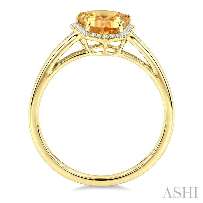 16X7 MM Shield Shape Citrine and 1/6 Ctw Round Cut Diamond Semi-Precious Ring in 10K Yellow Gold
