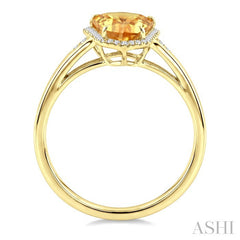 16X7 MM Shield Shape Citrine and 1/6 Ctw Round Cut Diamond Semi-Precious Ring in 10K Yellow Gold