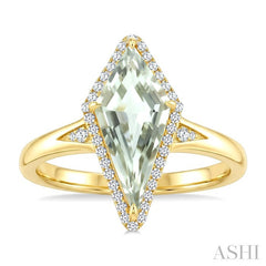 16X7 MM Kite Shape Green Amethyst and 1/6 Ctw Round Cut Diamond Semi-Precious Ring in 10K Yellow Gold