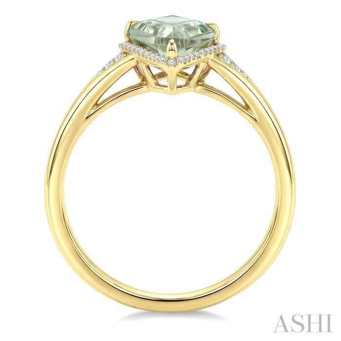 16X7 MM Kite Shape Green Amethyst and 1/6 Ctw Round Cut Diamond Semi-Precious Ring in 10K Yellow Gold