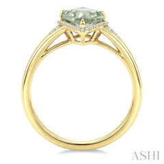 16X7 MM Kite Shape Green Amethyst and 1/6 Ctw Round Cut Diamond Semi-Precious Ring in 10K Yellow Gold
