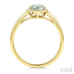 16X6 MM Oval Shape Green Amethyst and 1/6 Ctw Round Cut Diamond Semi-Precious Ring in 10K Yellow Gold
