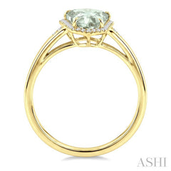 16X7 MM Shield Shape Green Amethyst and 1/6 Ctw Round Cut Diamond Semi-Precious Ring in 10K Yellow Gold