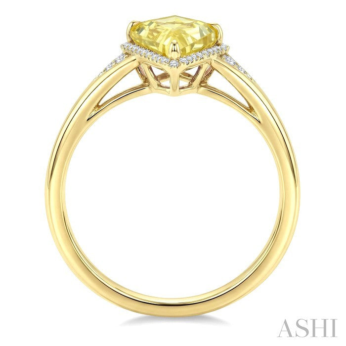 16X7 MM Kite Shape Lemon Quartz and 1/6 Ctw Round Cut Diamond Semi-Precious Ring in 10K Yellow Gold