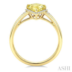 16X7 MM Kite Shape Lemon Quartz and 1/6 Ctw Round Cut Diamond Semi-Precious Ring in 10K Yellow Gold