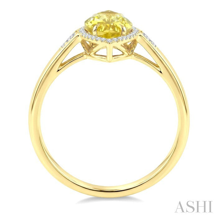 16X7 MM Marquise Shape Lemon Quartz and 1/6 Ctw Round Cut Diamond Semi-Precious Ring in 10K Yellow Gold