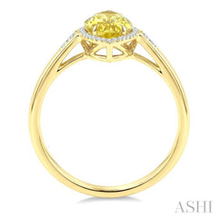 16X7 MM Marquise Shape Lemon Quartz and 1/6 Ctw Round Cut Diamond Semi-Precious Ring in 10K Yellow Gold