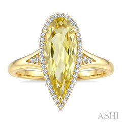16X6 MM Pear Shape Lemon Quartz and 1/6 Ctw Round Cut Diamond Semi-Precious Ring in 10K Yellow Gold