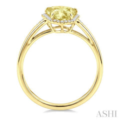 16X7 MM Shield Shape Lemon Quartz and 1/6 Ctw Round Cut Diamond Semi-Precious Ring in 10K Yellow Gold
