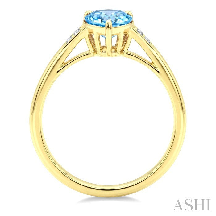 16X6 MM Pear Shape Blue Topaz and 1/50 Ctw Round Cut Diamond Semi-Precious Ring in 10K Yellow Gold