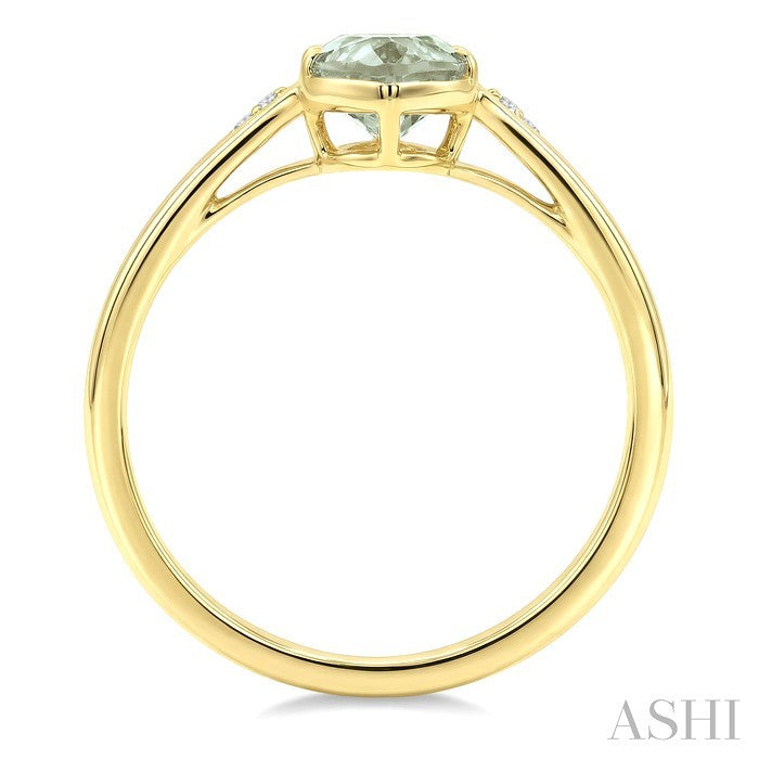 16X6 MM Oval Shape Green Amethyst and 1/50 Ctw Round Cut Diamond Semi-Precious Ring in 10K Yellow Gold