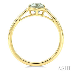 16X6 MM Oval Shape Green Amethyst and 1/50 Ctw Round Cut Diamond Semi-Precious Ring in 10K Yellow Gold