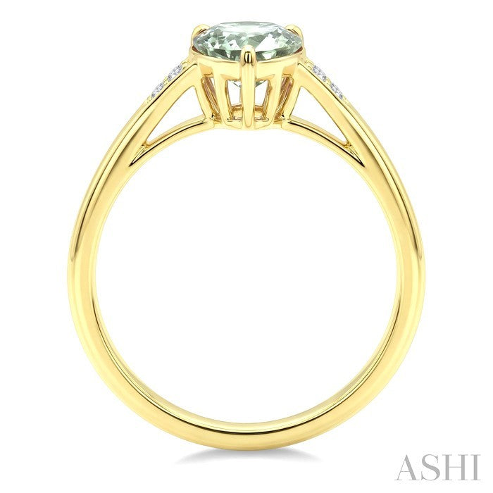 16X6 MM Pear Shape Green Amethyst and 1/50 Ctw Round Cut Diamond Semi-Precious Ring in 10K Yellow Gold