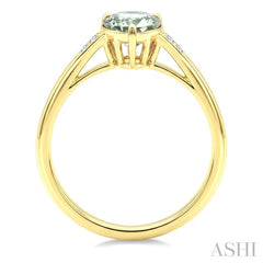 16X6 MM Pear Shape Green Amethyst and 1/50 Ctw Round Cut Diamond Semi-Precious Ring in 10K Yellow Gold