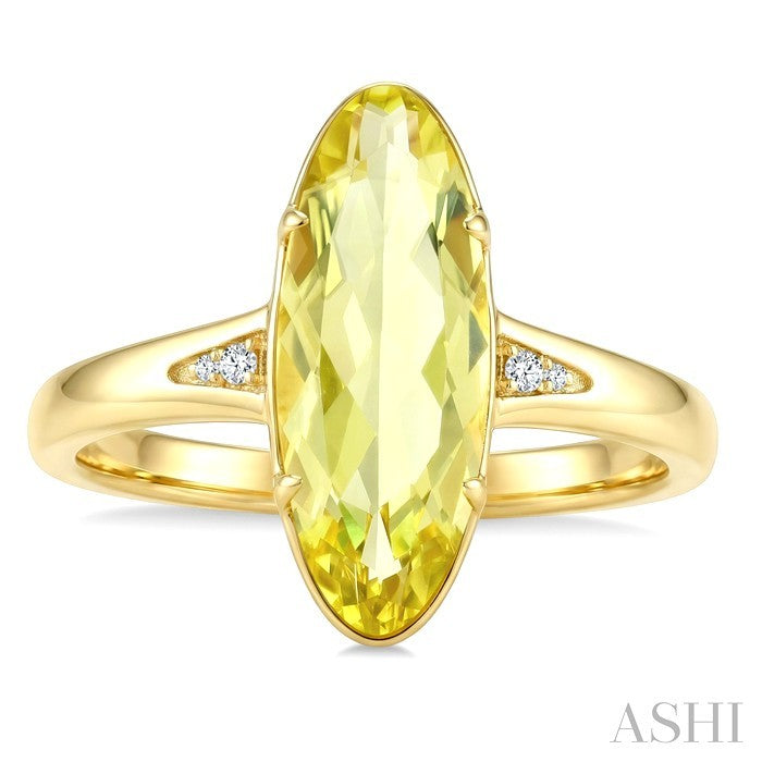 16X6 MM Oval Shape Lemon Quartz and 1/50 Ctw Round Cut Diamond Semi-Precious Ring in 10K Yellow Gold