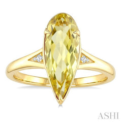 16X6 MM Pear Shape Lemon Quartz and 1/50 Ctw Round Cut Diamond Semi-Precious Ring in 10K Yellow Gold