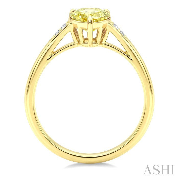 16X6 MM Pear Shape Lemon Quartz and 1/50 Ctw Round Cut Diamond Semi-Precious Ring in 10K Yellow Gold