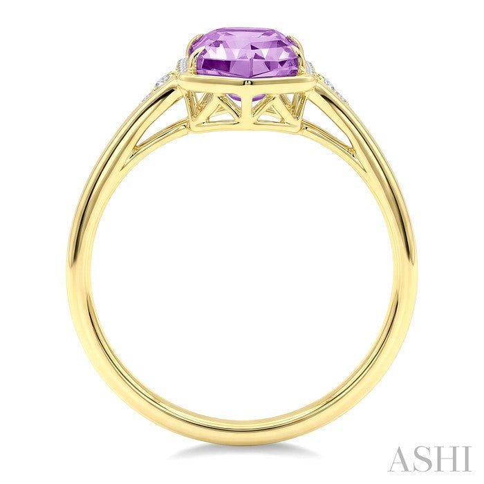 16X6 MM Hexagon Shape Amethyst and 1/10 Ctw Round Cut Diamond Semi-Precious Ring in 10K Yellow Gold