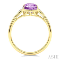 16X6 MM Hexagon Shape Amethyst and 1/10 Ctw Round Cut Diamond Semi-Precious Ring in 10K Yellow Gold