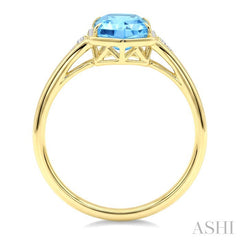 16X6 MM Hexagon Shape Blue Topaz and 1/10 Ctw Round Cut Diamond Semi-Precious Ring in 10K Yellow Gold