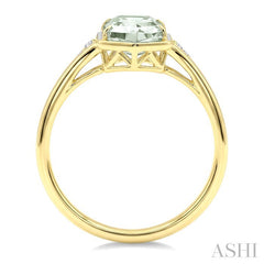 16X6 MM Hexagon Shape Green Amethyst and 1/10 Ctw Round Cut Diamond Semi-Precious Ring in 10K Yellow Gold