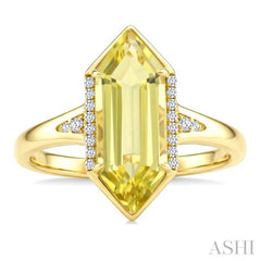 16X6 MM Hexagon Shape Lemon Quartz and 1/10 Ctw Round Cut Diamond Semi-Precious Ring in 10K Yellow Gold