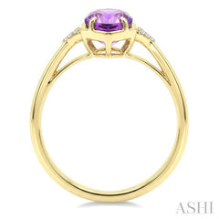 16X6 MM Hexagon Shape Amethyst and 1/20 Ctw Round Cut Diamond Semi-Precious Ring in 10K Yellow Gold