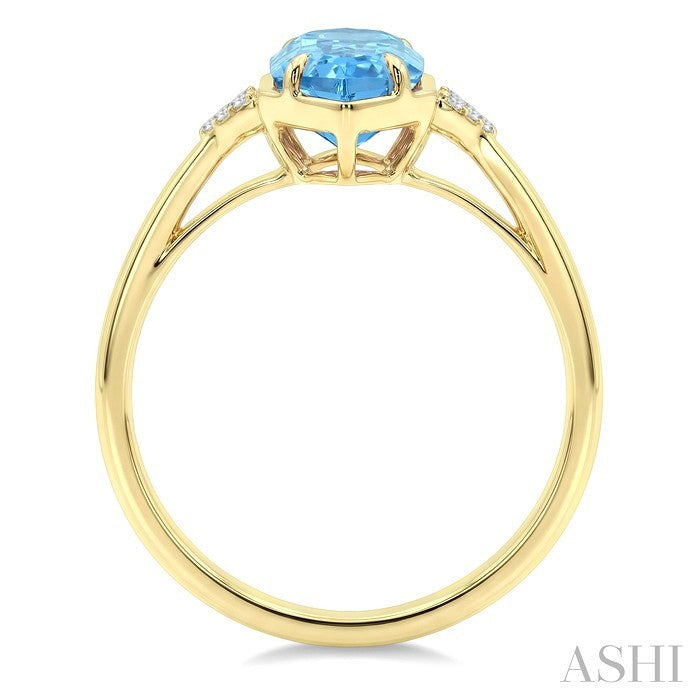 16X6 MM Hexagon Shape Blue Topaz and 1/20 Ctw Round Cut Diamond Semi-Precious Ring in 10K Yellow Gold