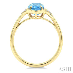 16X6 MM Hexagon Shape Blue Topaz and 1/20 Ctw Round Cut Diamond Semi-Precious Ring in 10K Yellow Gold