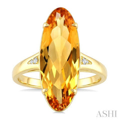22X8 MM Oval Shape Citrine and 1/50 Ctw Round Cut Diamond Semi-Precious Ring in 14K Yellow Gold
