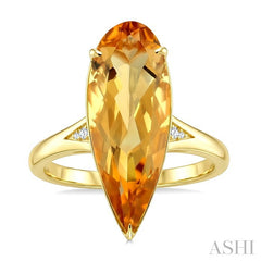 22X8 MM Pear Shape Citrine and 1/50 Ctw Round Cut Diamond Semi-Precious Ring in 14K Yellow Gold