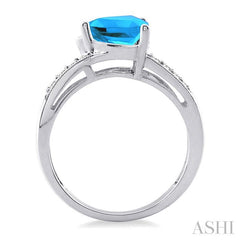 8x8 MM Trillion Cut Blue Topaz and 1/20 Ctw Round Cut Diamond Ring in 10K White Gold
