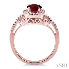 8x6MM Oval Cut Rhodolite Garnet and 1/3 Ctw Round Cut Diamond Ring in 14K Rose Gold