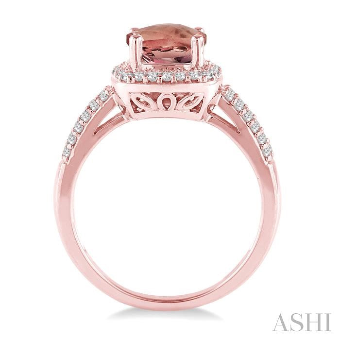 7x7 MM Cushion Shape Morganite and 1/3 Ctw Round Cut Diamond Ring in 14K Rose Gold