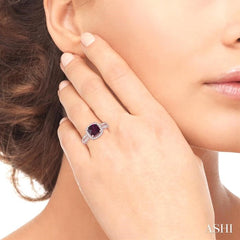 7x7 MM Cushion Shape Rhodolite Garnet and 1/3 Ctw Round Cut Diamond Ring in 14K Rose Gold