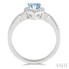 7x5 MM Pear Shape Aquamarine and 1/6 Ctw Round Cut Diamond Ring in 10K White Gold