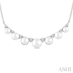 3.5 MM-5 MM Cultured Pearl and 1/6 Ctw Round Cut Diamond Smile Necklace in 10K White Gold