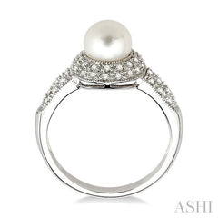 6.5 MM Cultured Pearl and 1/4 Ctw Round Cut Diamond Ring in 10K White Gold