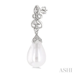 8X6 MM Cultured Pearl and 1/20 Ctw Round Cut Diamond Earrings in 10K White Gold