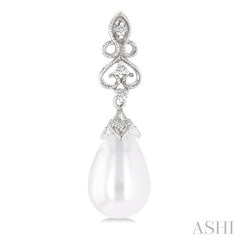 8X6 MM Cultured Pearl and 1/20 Ctw Round Cut Diamond Earrings in 10K White Gold