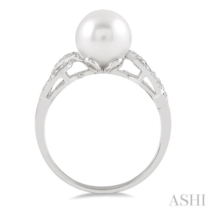 8x8 MM Round Cut Cultured Pearl and 1/20 Ctw Round Cut Diamond Ring in 14K White Gold